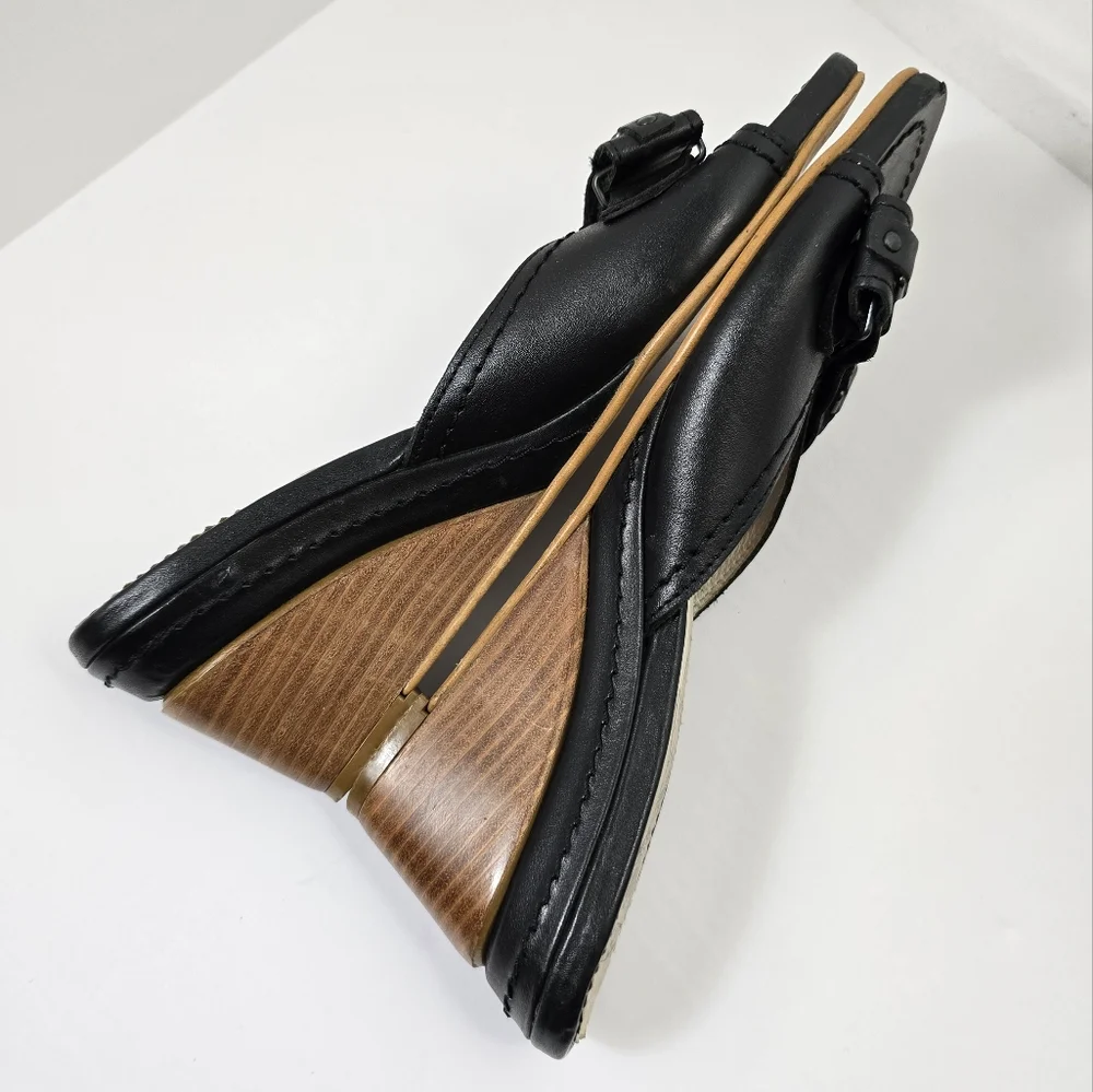 Fly London Gril  Black Wedge slip-on mules Dress Shoes size 39